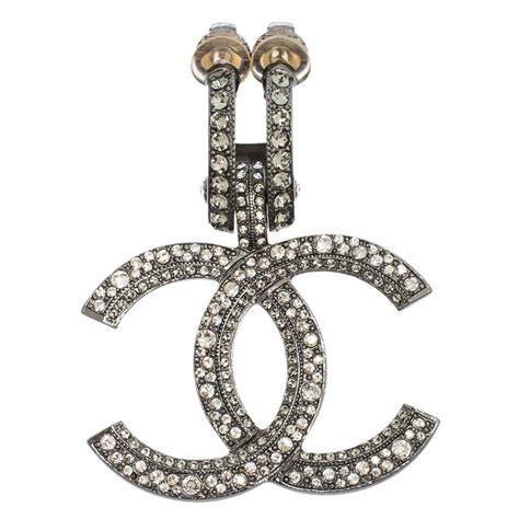 chanel gunmetal earrings|chanel crochet earrings.